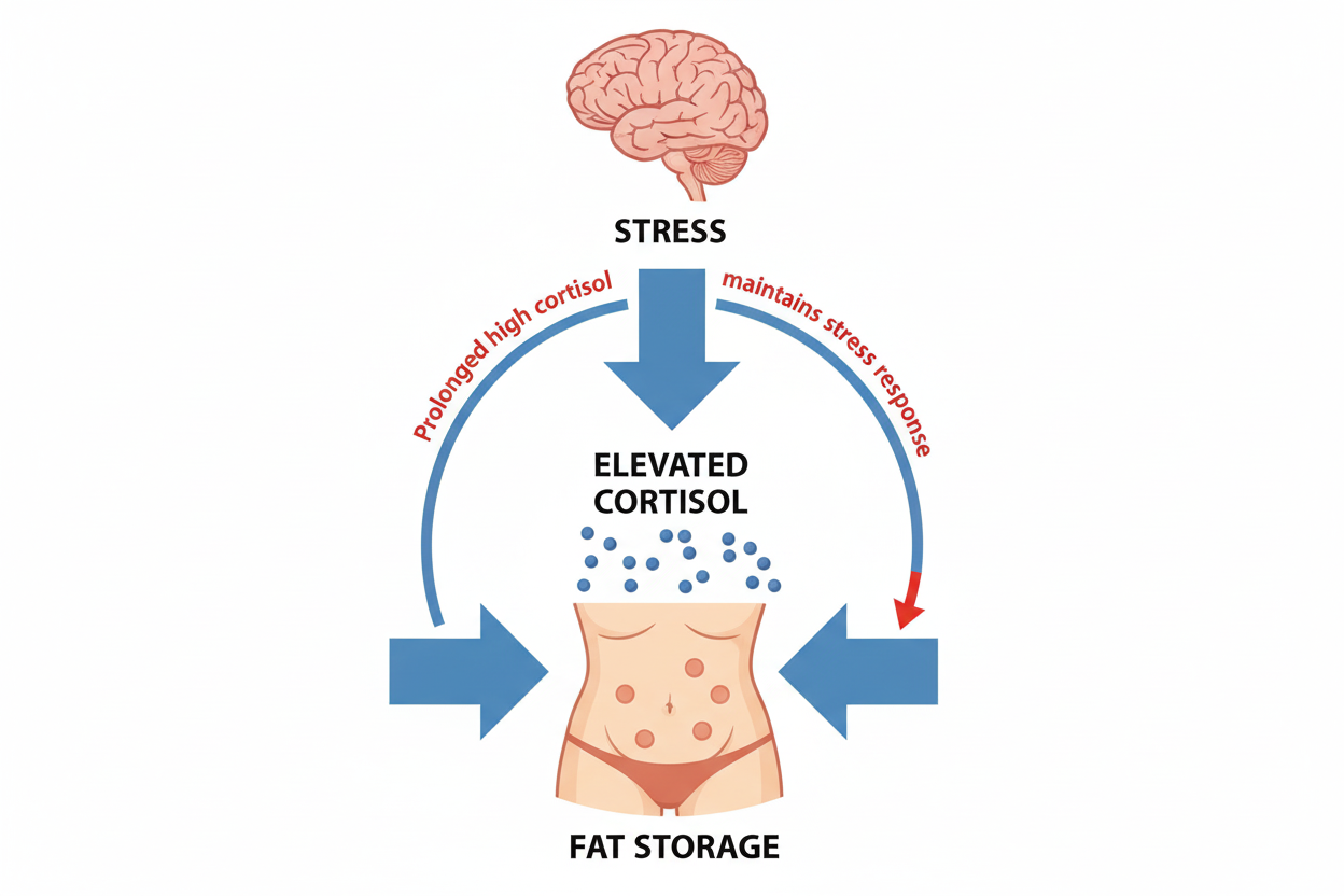 High cortisol can signal your body to store fat especially around the midsection