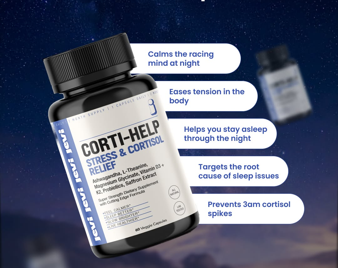 Corti-Help supplement bottle and natural ingredients